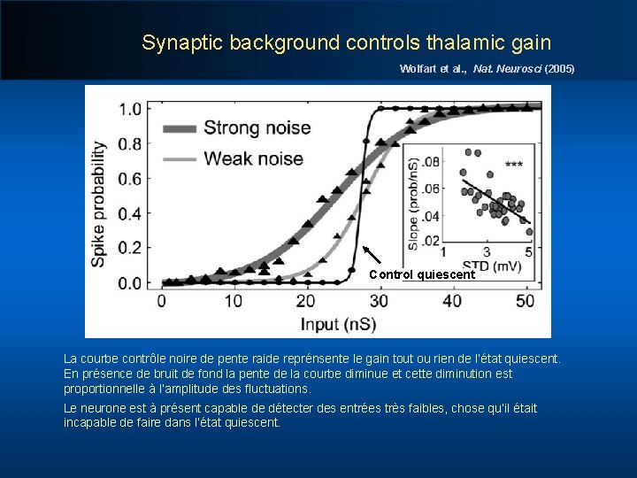 Synaptic background controls thalamic gain Wolfart et al. , Nat. Neurosci (2005) Control quiescent