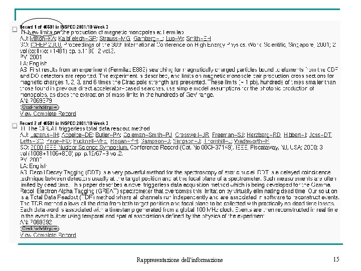 Rappresentazione dell'informazione 15 