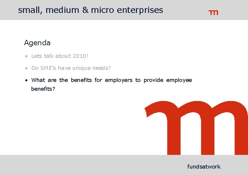 small, medium & micro enterprises Agenda • Lets talk about 2010! • Do SME’s