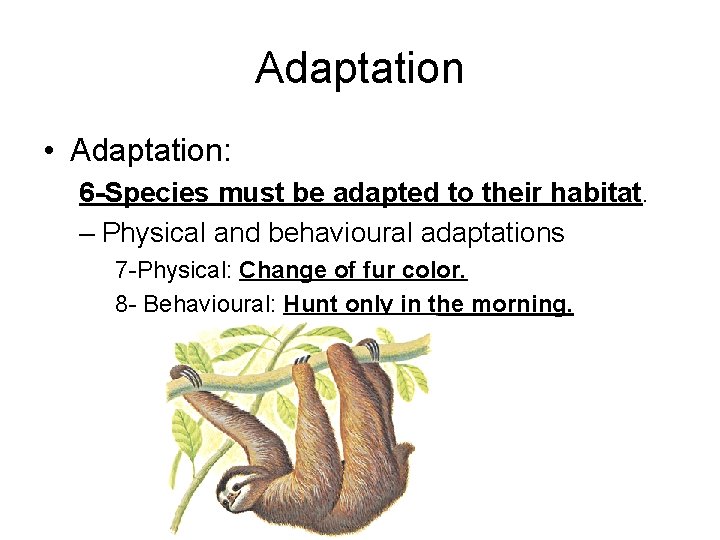 Adaptation • Adaptation: 6 -Species must be adapted to their habitat. – Physical and