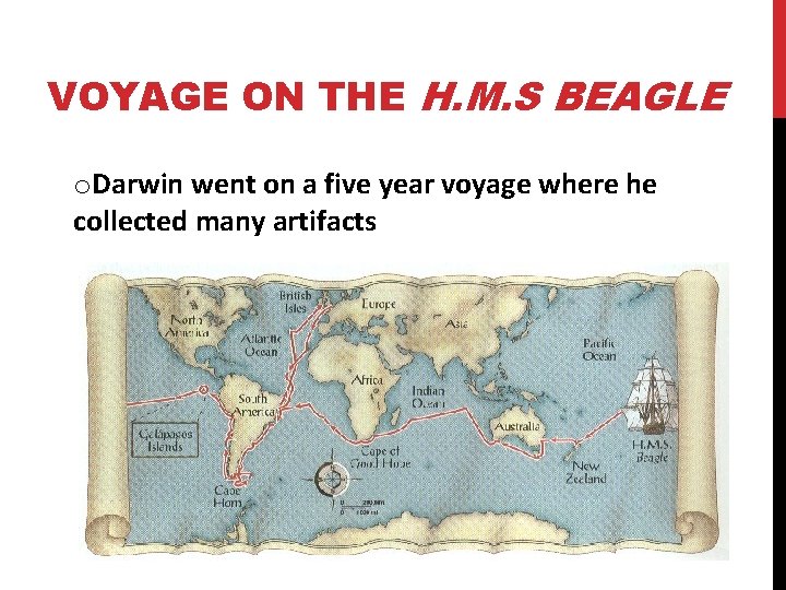 VOYAGE ON THE H. M. S BEAGLE o. Darwin went on a five year