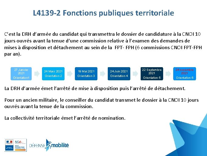 L 4139 -2 Fonctions publiques territoriale C’est la DRH d’armée du candidat qui transmettra