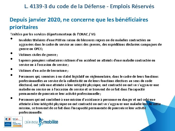 L. 4139 -3 du code de la Défense - Emplois Réservés Depuis janvier 2020,