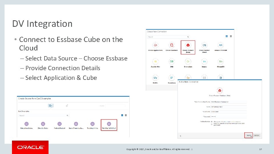 DV Integration • Connect to Essbase Cube on the Cloud – Select Data Source