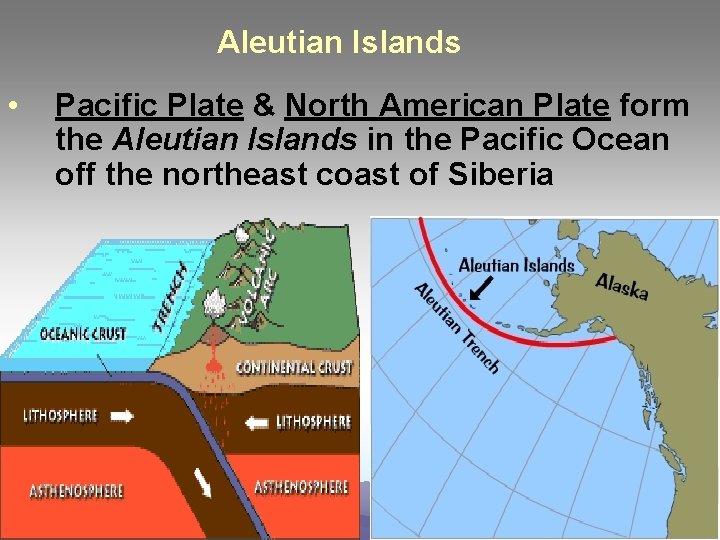 Aleutian Islands • Pacific Plate & North American Plate form the Aleutian Islands in