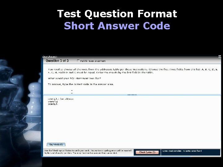 Test Question Format Short Answer Code 