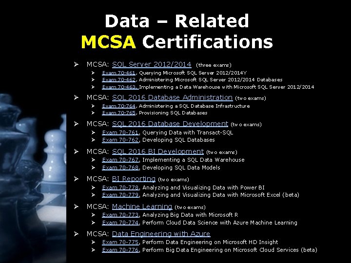 Data – Related MCSA Certifications Ø MCSA: SQL Server 2012/2014 Ø Ø Ø Ø
