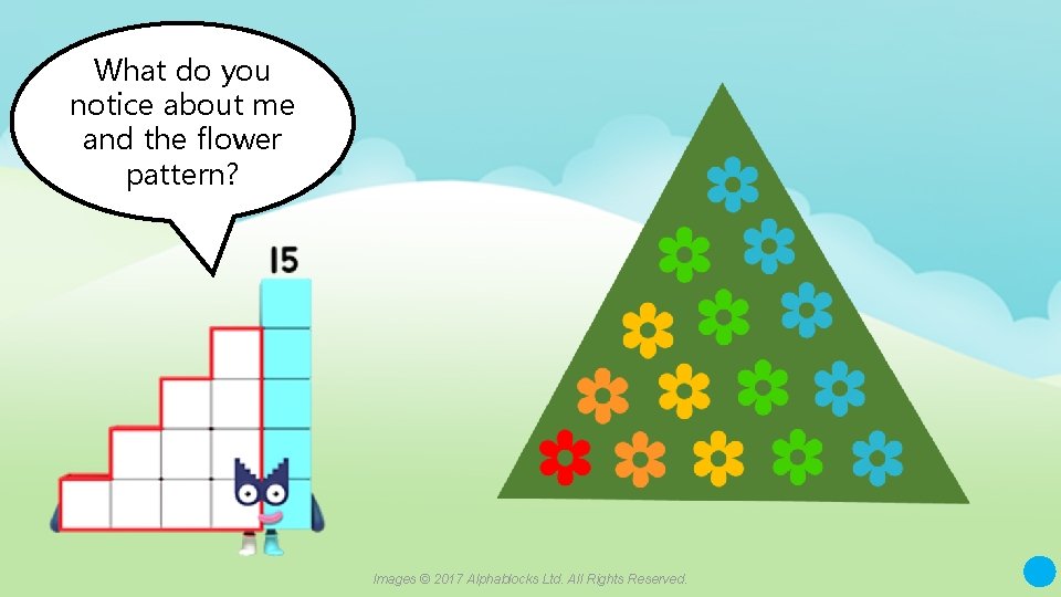 What do you notice about me and the flower pattern? Images © 2017 Alphablocks