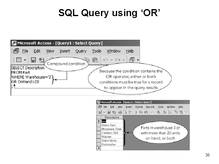 SQL Query using ‘OR’ 30 