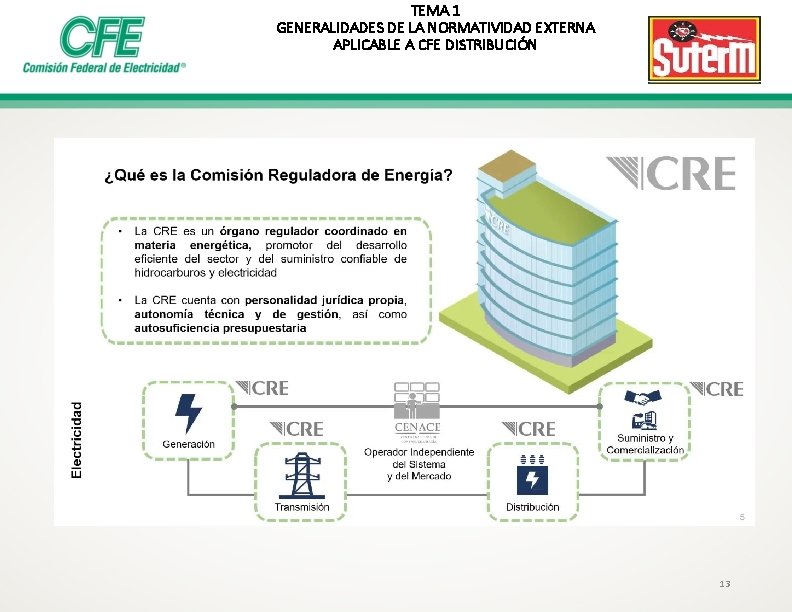 TEMA 1 GENERALIDADES DE LA NORMATIVIDAD EXTERNA APLICABLE A CFE DISTRIBUCIÓN 13 