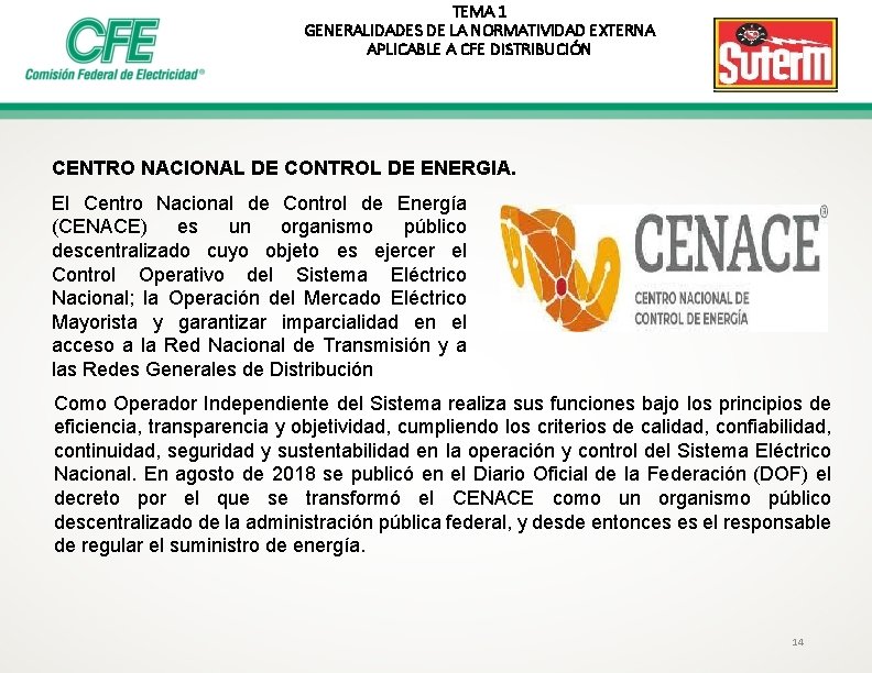 TEMA 1 GENERALIDADES DE LA NORMATIVIDAD EXTERNA APLICABLE A CFE DISTRIBUCIÓN CENTRO NACIONAL DE