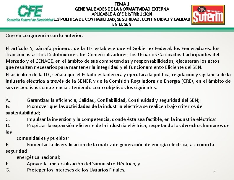 TEMA 1 GENERALIDADES DE LA NORMATIVIDAD EXTERNA APLICABLE A CFE DISTRIBUCIÓN 1. 3 POLITICA