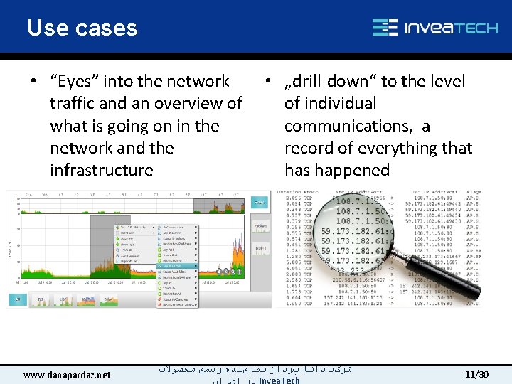 Use cases • “Eyes” into the network traffic and an overview of what is