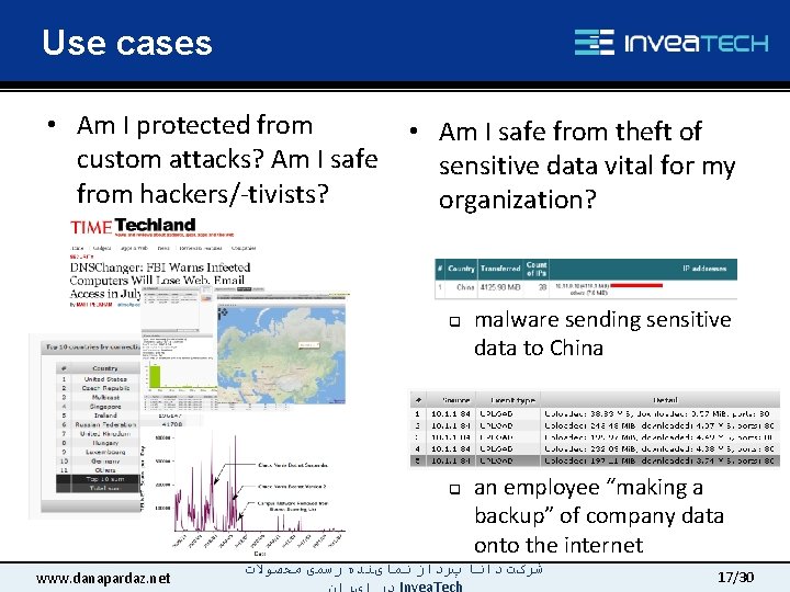 Use cases • Am I protected from custom attacks? Am I safe from hackers/-tivists?