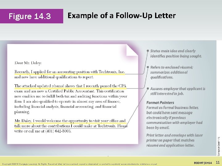 Figure 14. 3 Example of a Follow-Up Letter Copyright © 2016 Cengage Learning. All