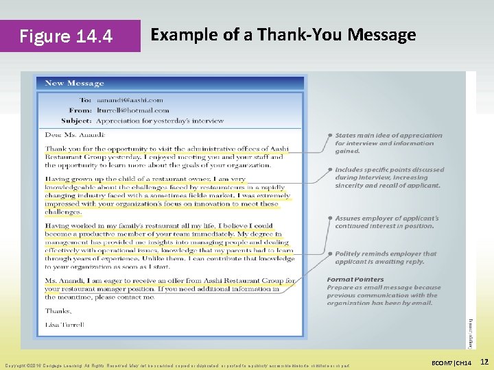 Figure 14. 4 Example of a Thank-You Message Copyright © 2016 Cengage Learning. All