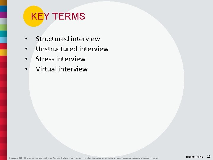 KEY TERMS • • Structured interview Unstructured interview Stress interview Virtual interview Copyright ©