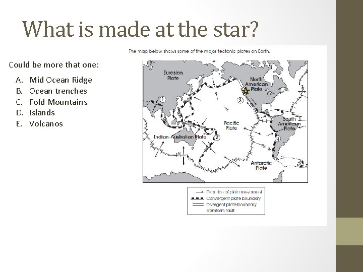 What is made at the star? Could be more that one: A. B. C.