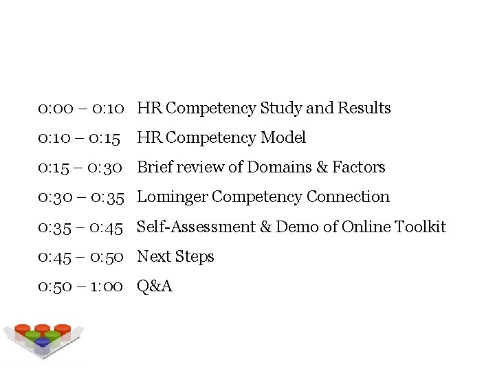 Agenda 0: 00 – 0: 10 HR Competency Study and Results 0: 10 –