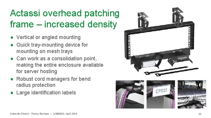 Actassi overhead patching frame – increased density ● Vertical or angled mounting ● Quick