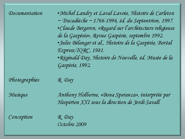 Documentation ▪Michel Landry et Laval Lavoie, Histoire de Carleton ~ Tracadièche ~ 1766 -1996,