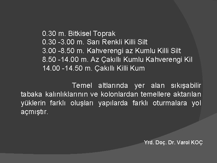 0. 30 m. Bitkisel Toprak 0. 30 -3. 00 m. Sarı Renkli Killi Silt