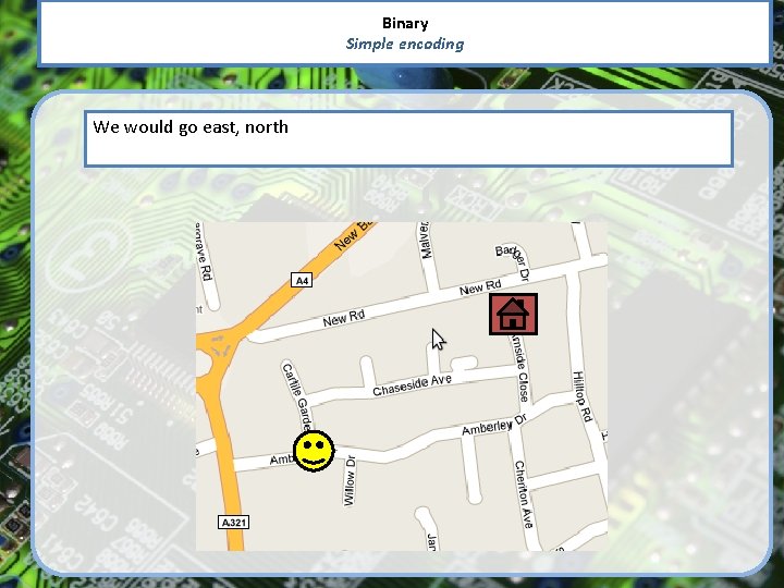 Binary Simple encoding We would go east, north 