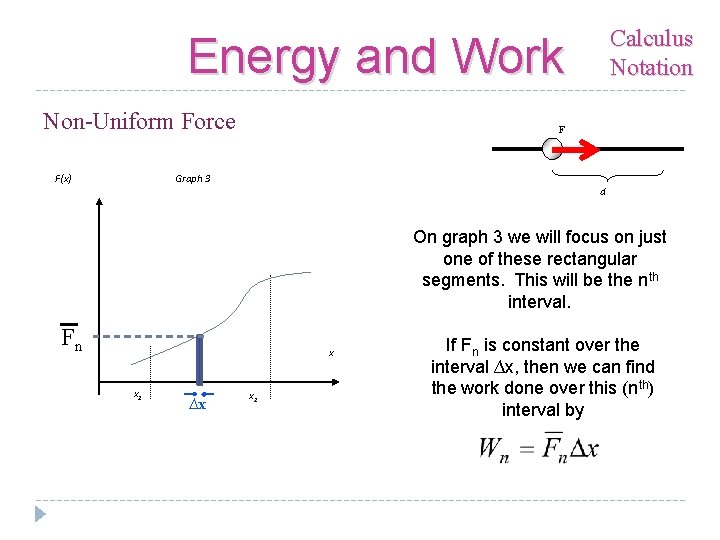 Calculus Notation Energy and Work Non-Uniform Force F(x) F Graph 3 d On graph