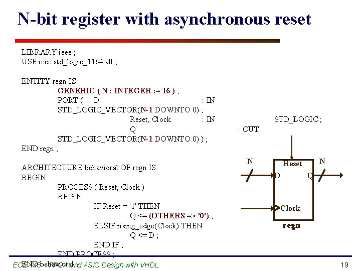 N-bit register with asynchronous reset LIBRARY ieee ; USE ieee. std_logic_1164. all ; ENTITY