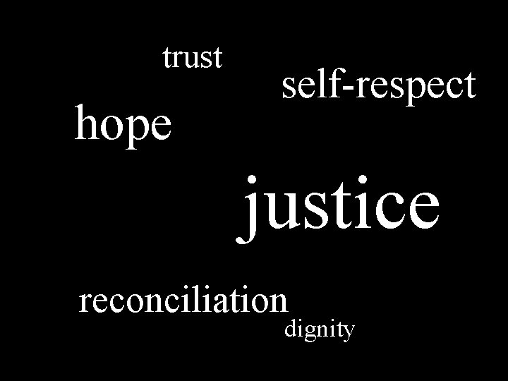 trust hope self-respect justice reconciliation dignity 