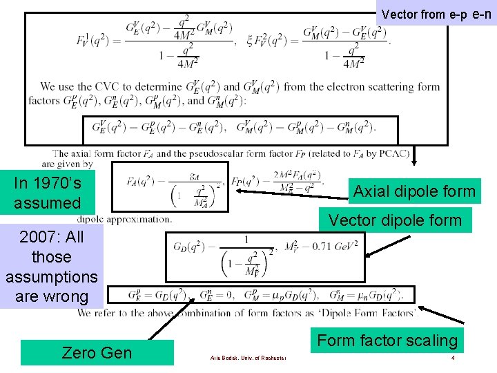 Vector from e-p e-n In 1970’s assumed Axial dipole form Vector dipole form 2007: