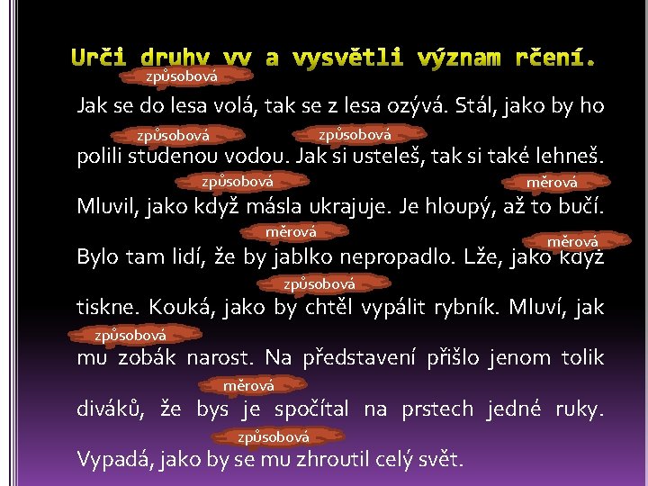 způsobová Jak se do lesa volá, tak se z lesa ozývá. Stál, jako by