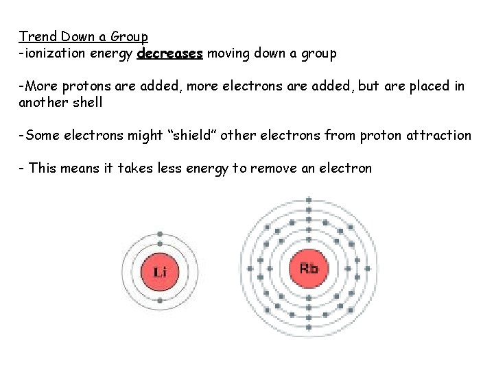 Trend Down a Group -ionization energy decreases moving down a group -More protons are