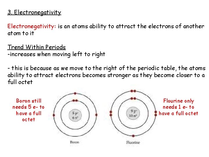 3. Electronegativity: is an atoms ability to attract the electrons of another atom to