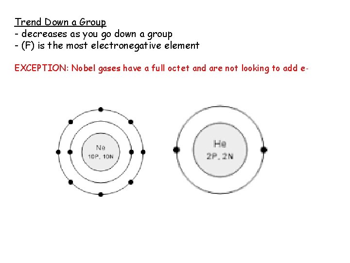 Trend Down a Group - decreases as you go down a group - (F)