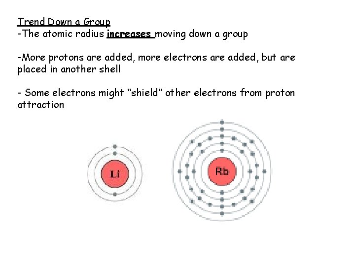 Trend Down a Group -The atomic radius increases moving down a group -More protons
