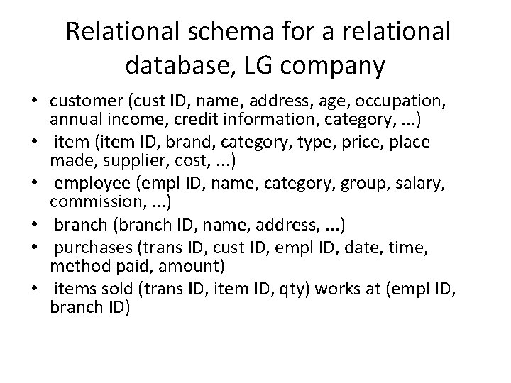 Relational schema for a relational database, LG company • customer (cust ID, name, address, Relational schema for a relational database, LG company • customer (cust ID, name, address,