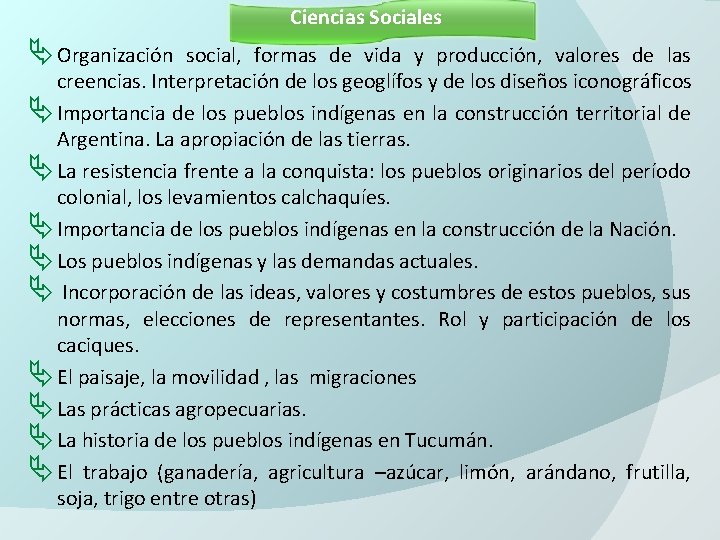 Ciencias Sociales Ä Organización social, formas de vida y producción, valores de las creencias.