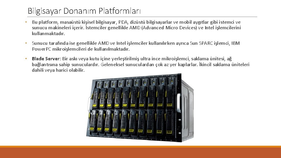 Bilgisayar Donanım Platformları • Bu platform, masaüstü kişisel bilgisayar, PDA, dizüstü bilgisayarlar ve mobil