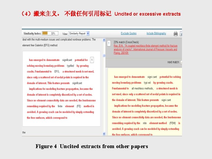 （4）搬来主义， 不做任何引用标记 Uncited or excessive extracts Figure 4 Uncited extracts from other papers 