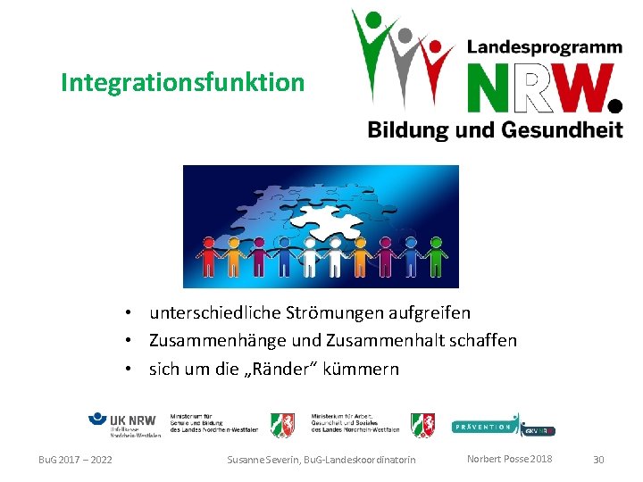 Integrationsfunktion • unterschiedliche Strömungen aufgreifen • Zusammenhänge und Zusammenhalt schaffen • sich um die