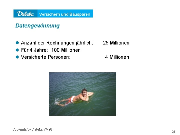 Versichern und Bausparen Datengewinnung l Anzahl der Rechnungen jährlich: l Für 4 Jahre: 100