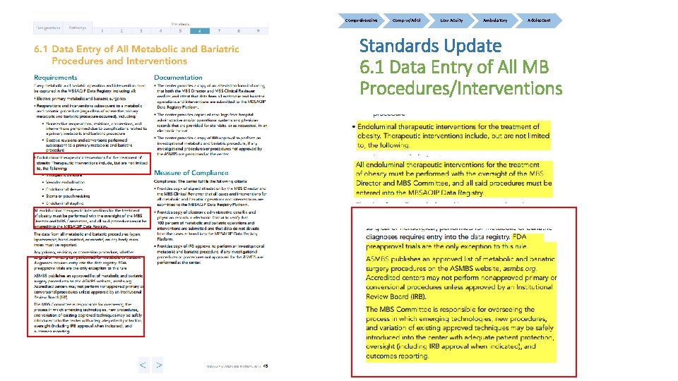 Comprehensive Comp w/Adol Low Acuity Ambulatory Adolescent Standards Update 6. 1 Data Entry of