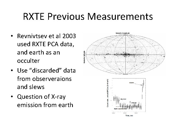 RXTE Previous Measurements • Revnivtsev et al 2003 used RXTE PCA data, and earth