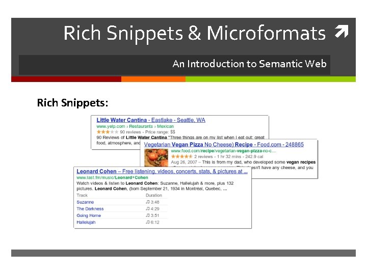 Rich Snippets & Microformats An Introduction to Semantic Web Rich Snippets: 