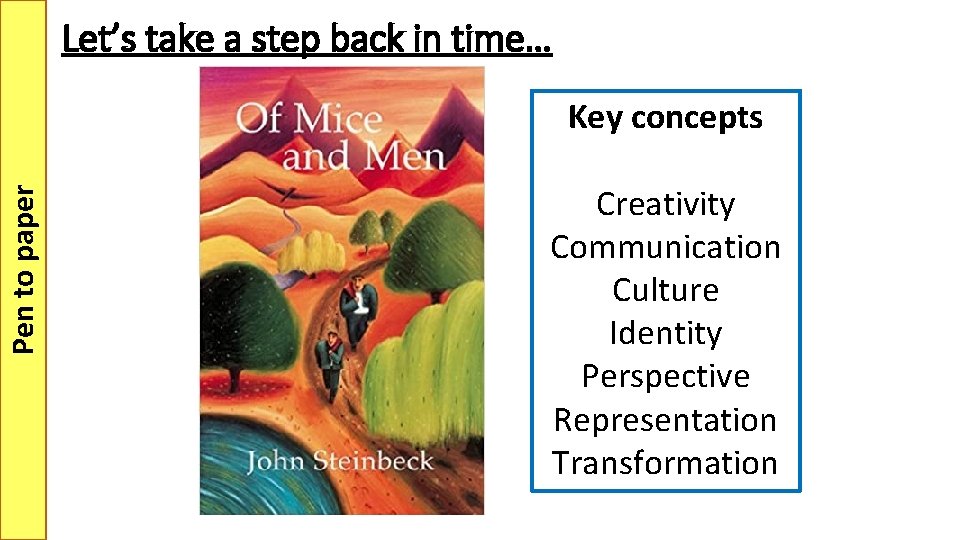 Let’s take a step back in time… Pen to paper Key concepts Creativity Communication