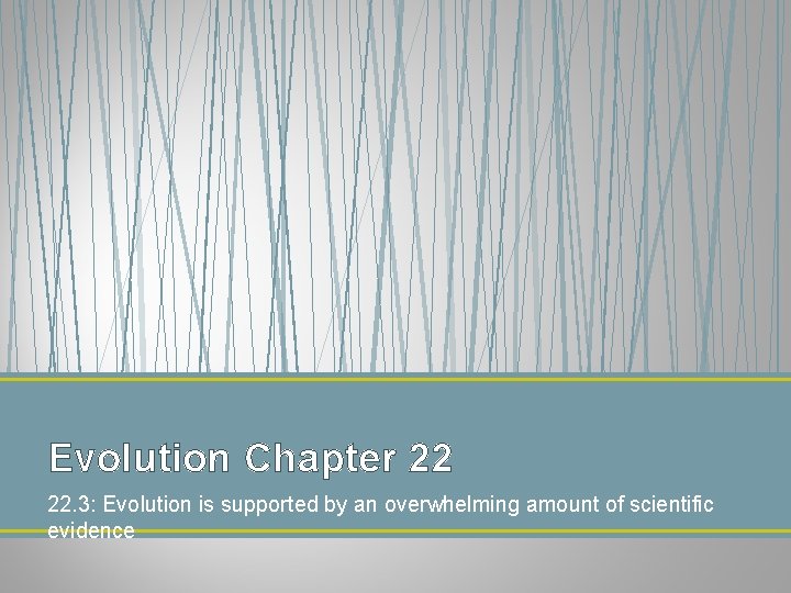 Evolution Chapter 22 22. 3: Evolution is supported by an overwhelming amount of scientific