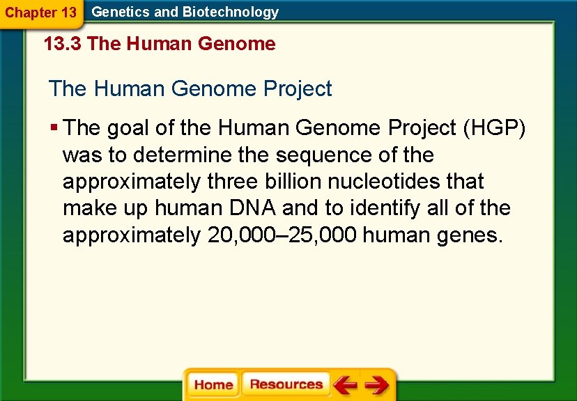 Chapter 13 Genetics and Biotechnology 13. 3 The Human Genome Project § The goal