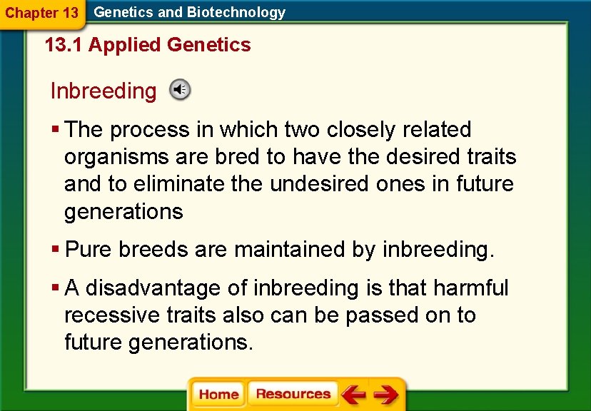 Chapter 13 Genetics and Biotechnology 13. 1 Applied Genetics Inbreeding § The process in