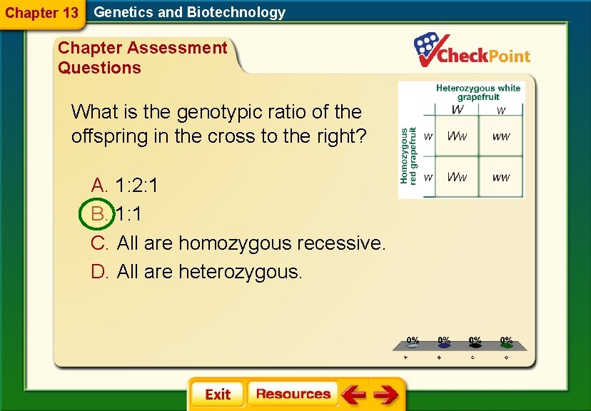 Chapter 13 Genetics and Biotechnology Chapter Assessment Questions What is the genotypic ratio of